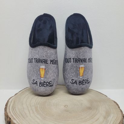 Mûle "tout travail mérite sa bière" grise Maison de l'espadrille 
