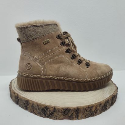 Bottine plate Beige à lacets col fourrures tex semelle Beige Remonte