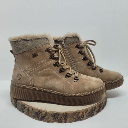 Bottine plate Beige à lacets col fourrures tex semelle Beige Remonte