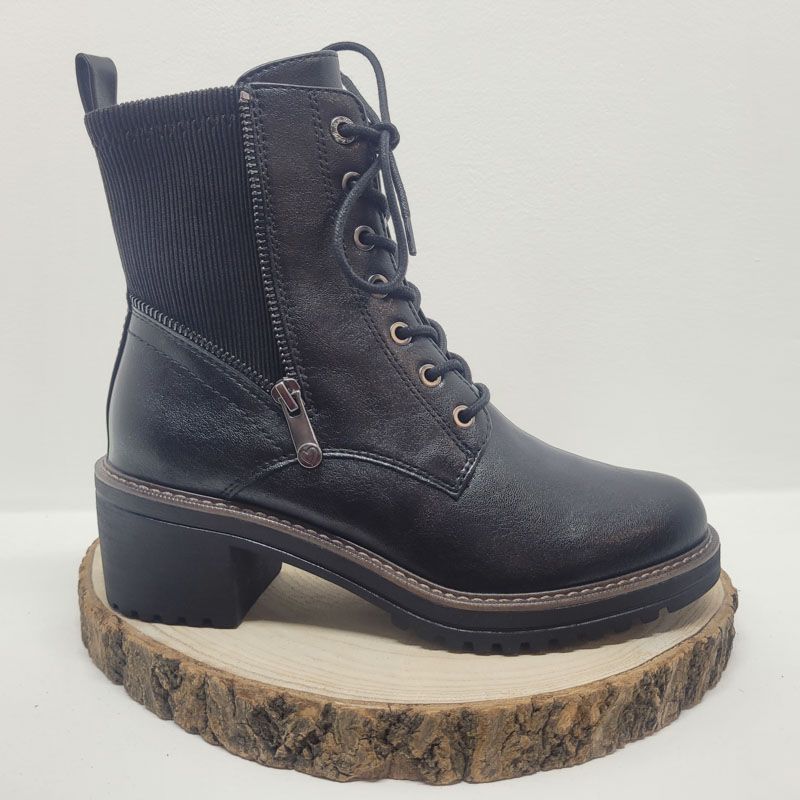 Bottine noir à lacets avec zip et talon décroché Marco Tozzi 