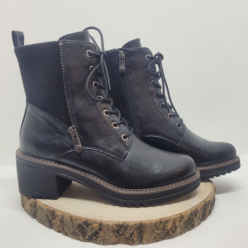 Bottine noir à lacets avec zip et talon décroché Marco Tozzi 