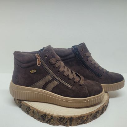 Bottine marron à lacets zip et bandes taupe sur le côté semelle Beige Remonte