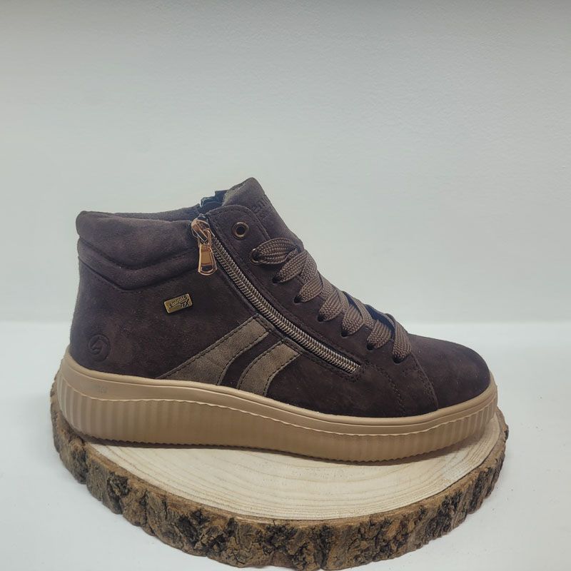 Bottine marron à lacets zip et bandes taupe sur le côté semelle Beige Remonte