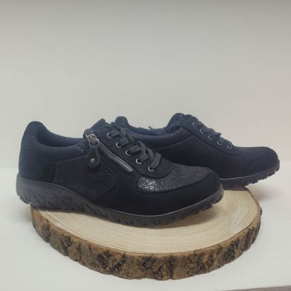 Basket plate noir stretch avec zip semelle noir Waldlaufer 
