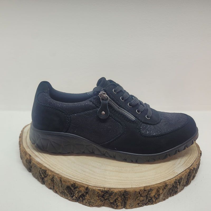 Basket plate noir stretch avec zip semelle noir Waldlaufer 