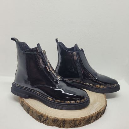 Bottine noir vernis arrière et centre tacheté doré et noir Arima