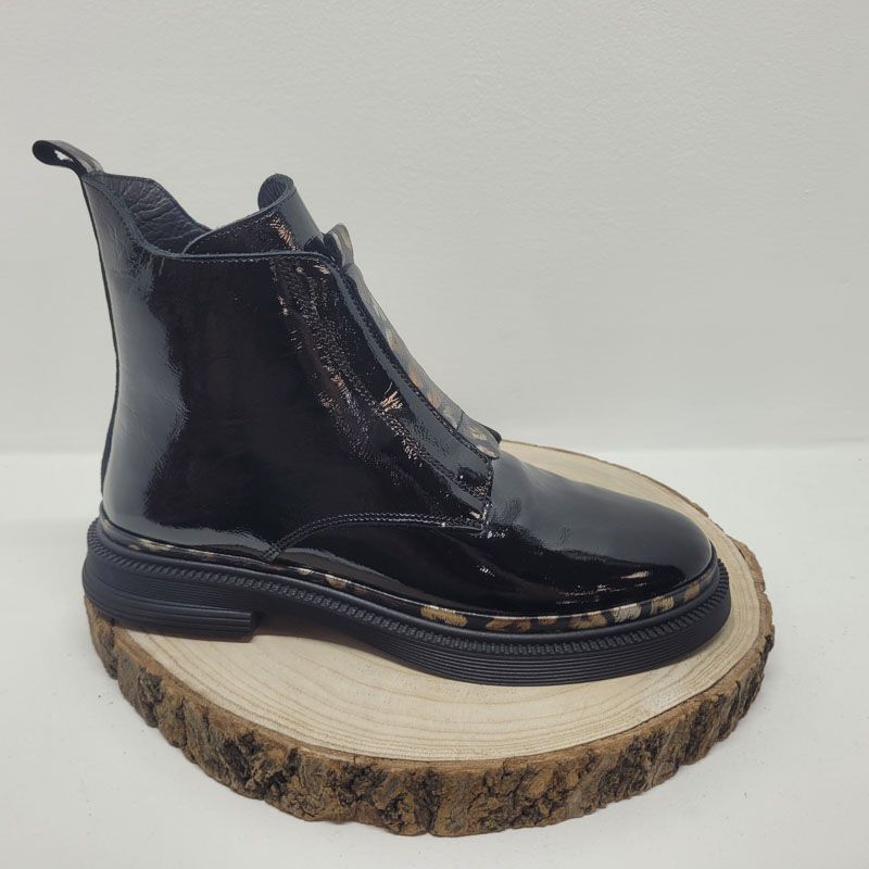 Bottine noir vernis arrière et centre tacheté doré et noir Arima