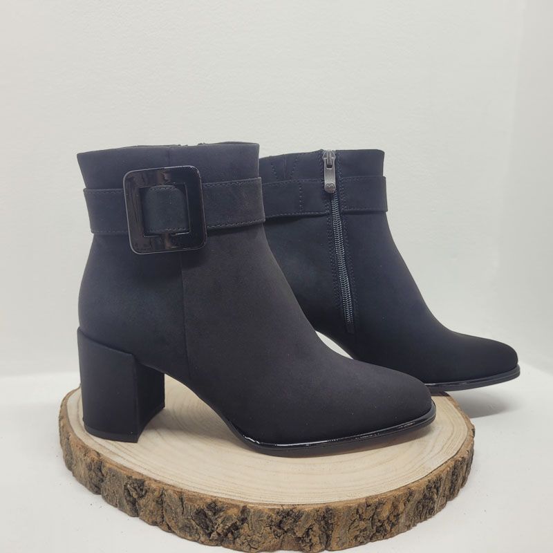 Bottine noir talon décroché avec boucle carrée Marco Tozzi