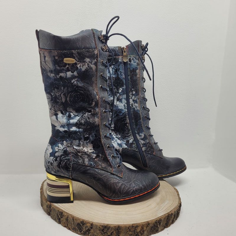 Demi botte bleu avec fleurs Laura Vita 