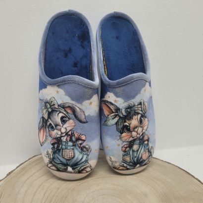 Mûle plate bleu jeans lapin Maison de l'espadrille 