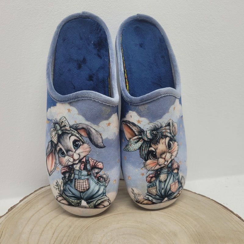 Mûle plate bleu jeans lapin Maison de l'espadrille 