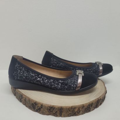 Ballerine noir imprimé façon dentelle boucle argent Infini 