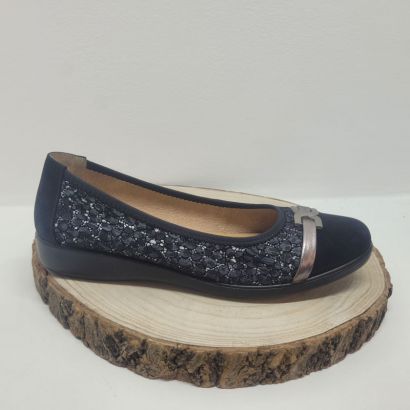 Ballerine noir imprimé façon dentelle boucle argent Infini 