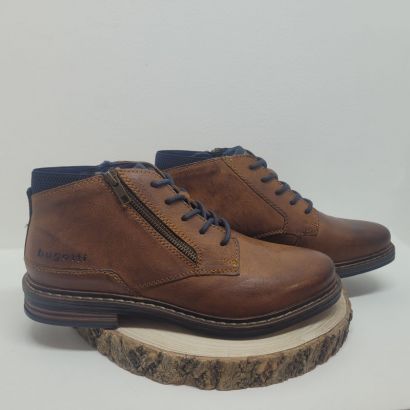 Bottine camel zip avec lacet bleu et arrière bleu Bugatti 
