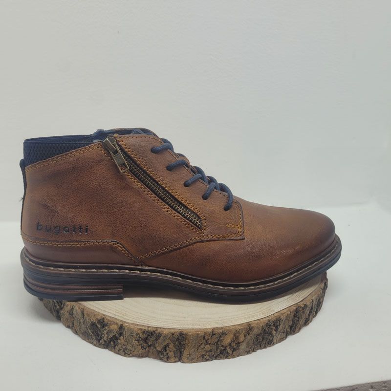 Bottine camel zip avec lacet bleu et arrière bleu Bugatti 