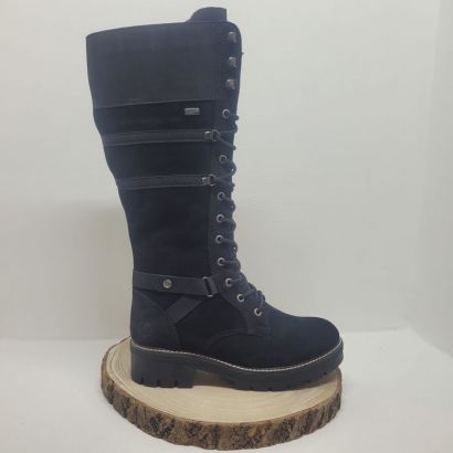 Botte Noir plate tex à lacets et zip col feutrine Gris lanière fantasie sur le côté Rieker