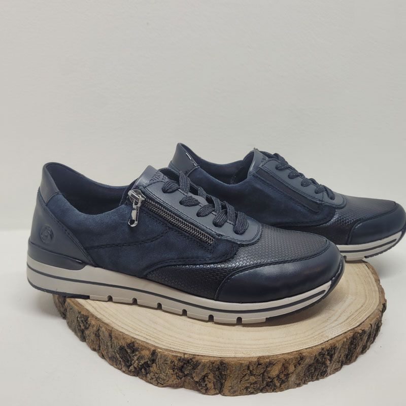 Basket plate Noir à lacets avec zip semelle blanche liseré Noir Remonte