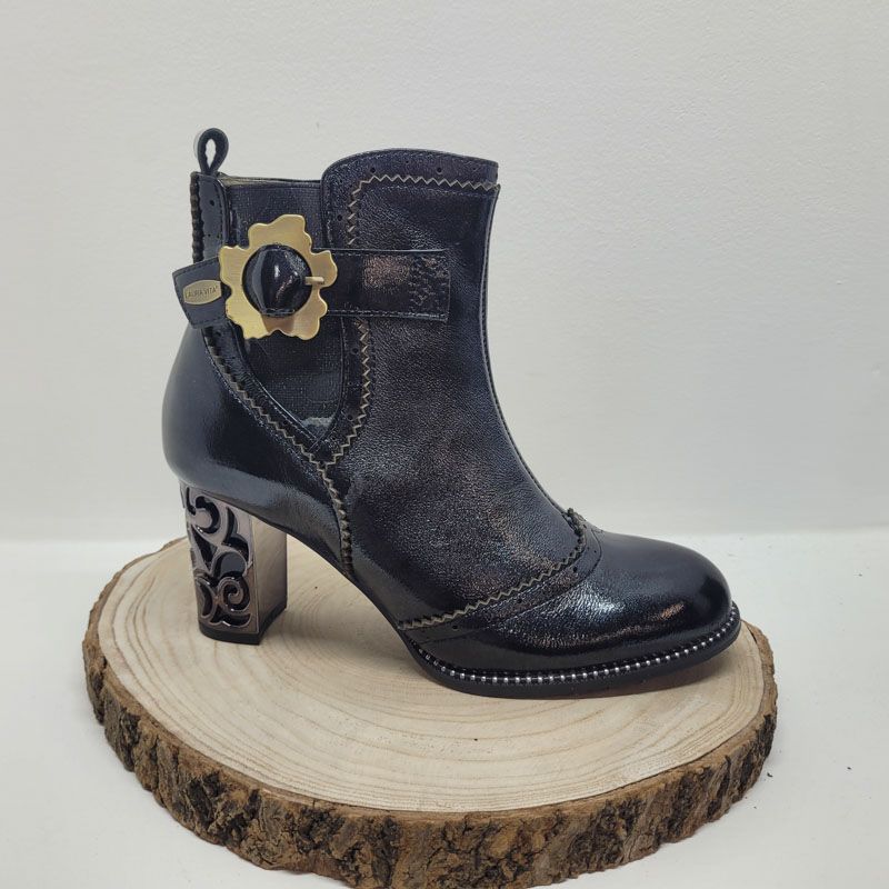  Bottine noir à talon avec boucle fantasie fleur Laura Vita 