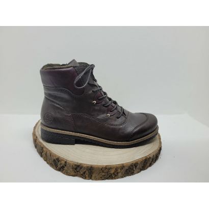 Bottine marron et bordeaux plate à lacets avec zip semelle Noir Rieker
