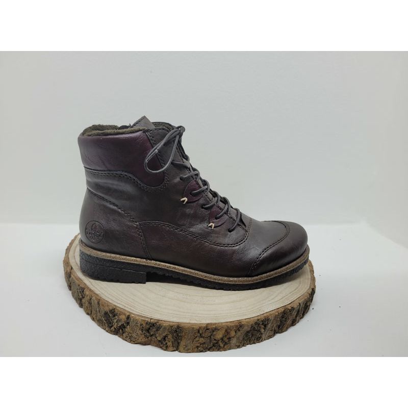 Bottine marron et bordeaux plate à lacets avec zip semelle Noir Rieker