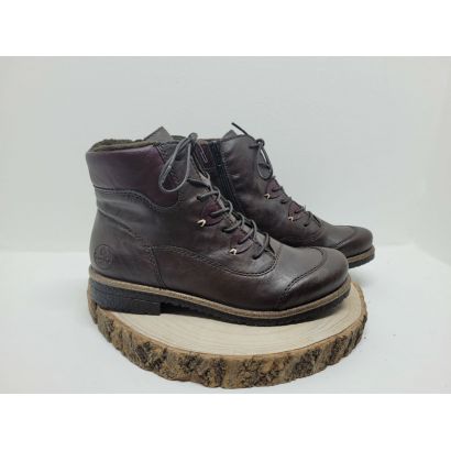 Bottine marron et bordeaux plate à lacets avec zip semelle Noir Rieker