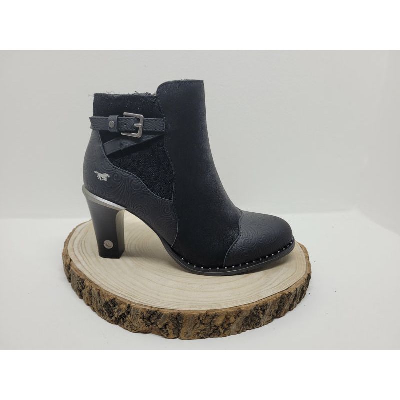 Bottine à talon noir avec boucle sur le côté Mustang 
