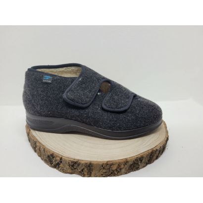 Pantoufle 2 velcros gris montante Besnard 