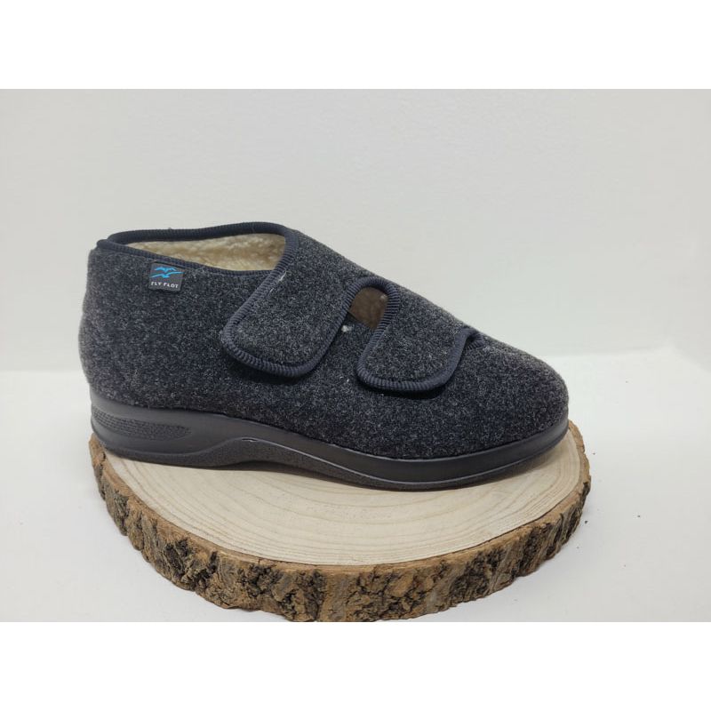 Pantoufle 2 velcros gris montante Besnard 