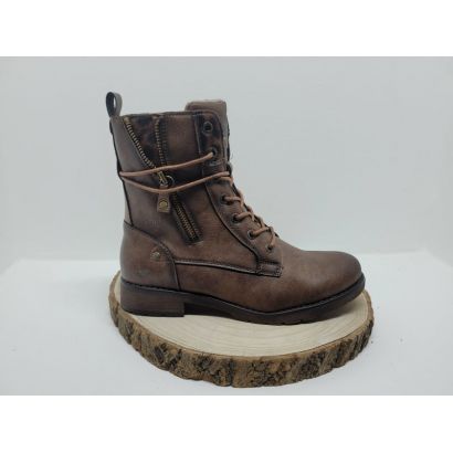 Bottine à lacets camel fantaisie zip et lacet qui passe à l'arrière avec zip Mustang 
