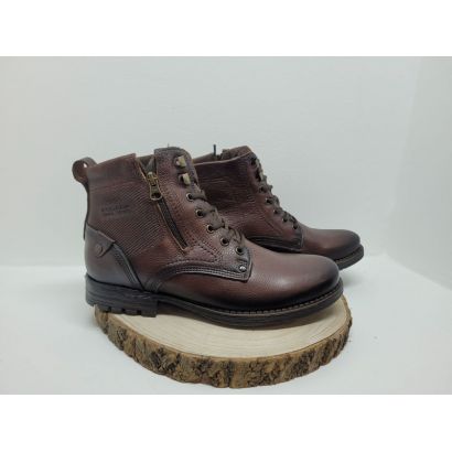 Bottine marron avec zip en cuir grainé Pegada