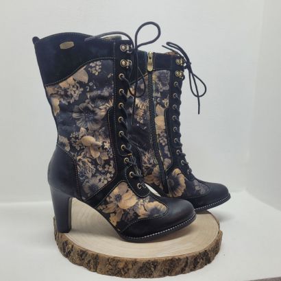 Demi botte noir talon fin avec fleur Laura Vita 