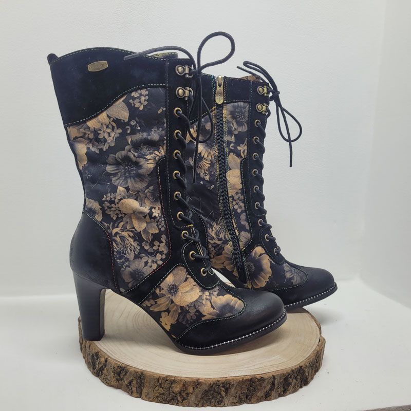 Demi botte noir talon fin avec fleur Laura Vita 