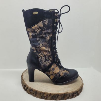 Demi botte noir talon fin avec fleur Laura Vita 