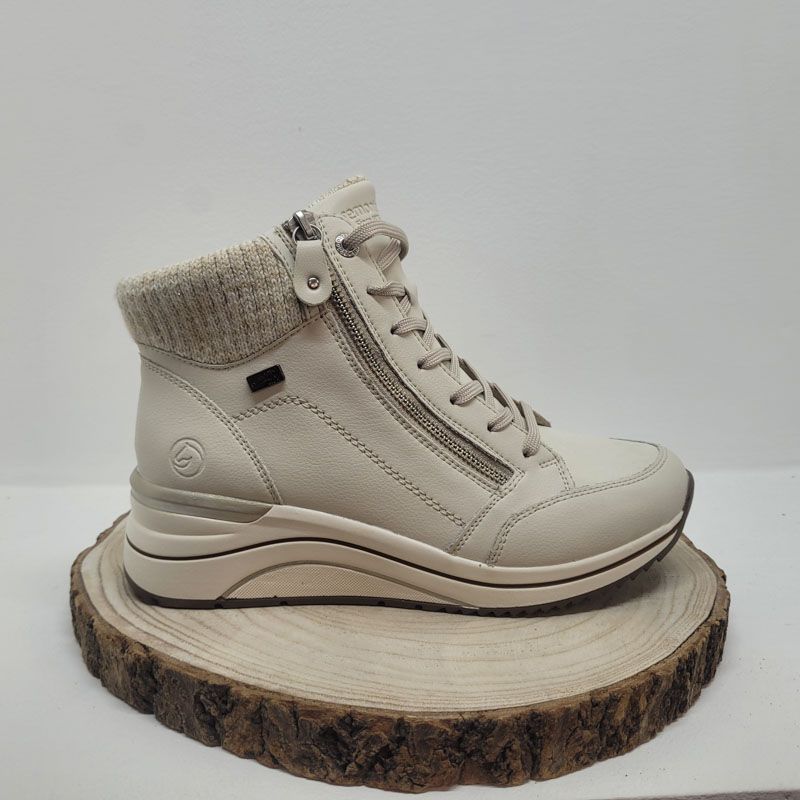 Bottine compensée Beige tex zip et col tissus Remonte