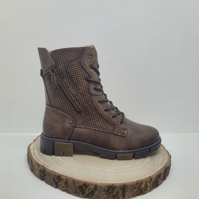 Bottine marron à lacets motif pied de poule Mustang 
