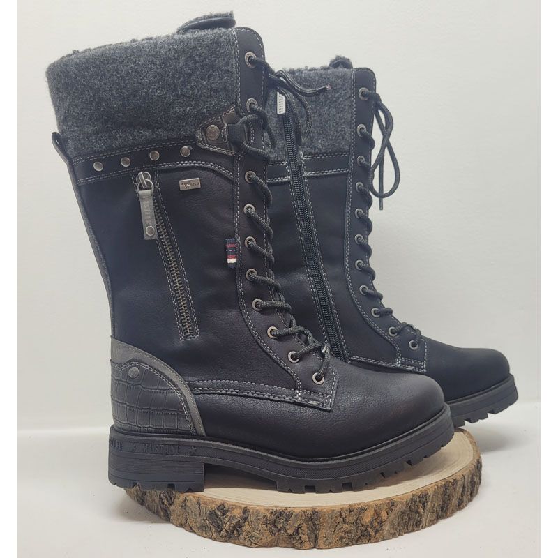 Demi botte plate noir avec col feutre fantaisie clou Mustang
