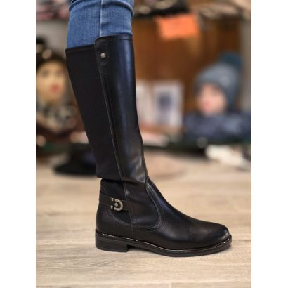 Botte cavalière plate noir avec boucle fantaisie sur le côté Relife