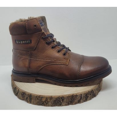 Bottine camel couture sur l'avant fourée Bugatti 