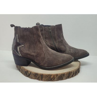 Bottine taupe talon décroché élastique avec étoile à l'arrière Géo Reino 