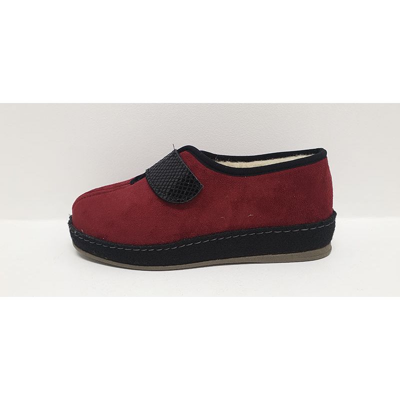 Pantoufle 1 velcro bordeaux-noire fourrée Taurus