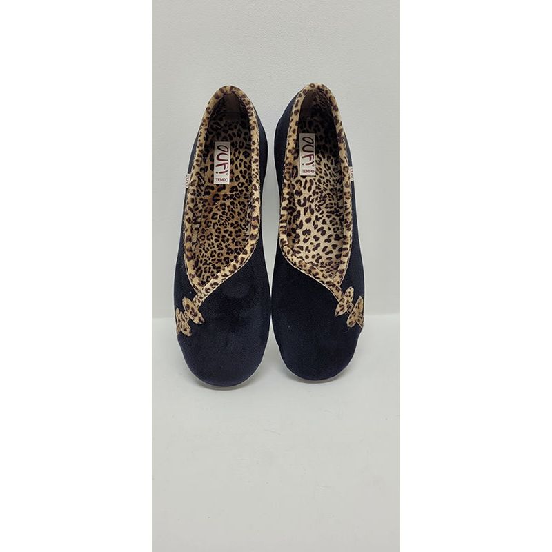 Pantoufle ballerine noire-léopard OUF