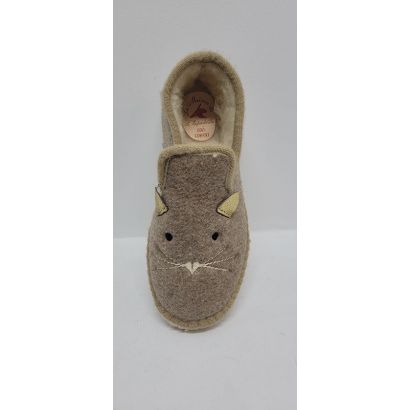 Charentaise chat beige semelle feutre Maison de l'espadrille 