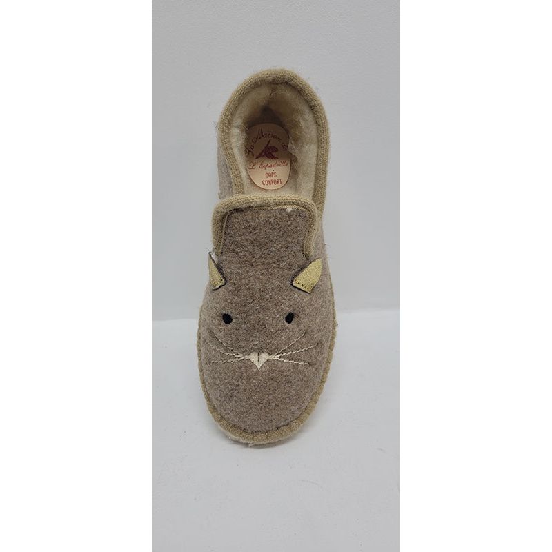 Charentaise chat beige semelle feutre Maison de l'espadrille 