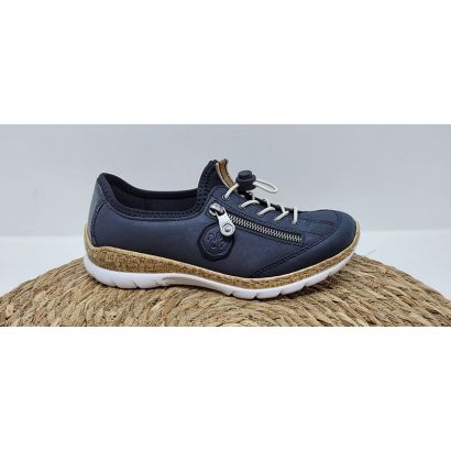 Basket Bleu marine à lacets et tirette avec semelle brune et blanche Rieker