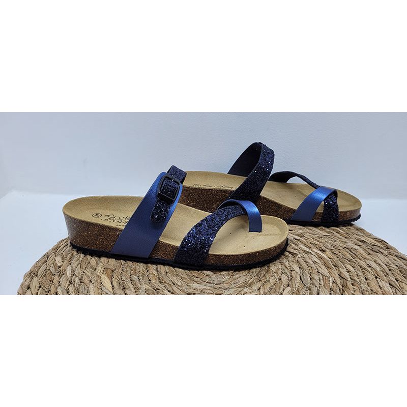 Tongs bleu marine avec bride pailletées Maison de l'Espadrille