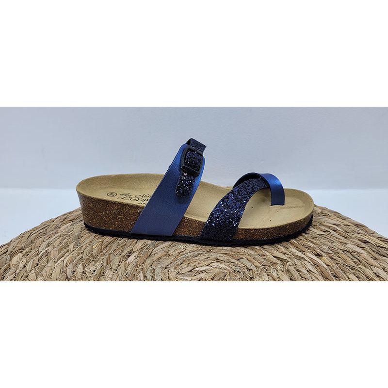 Tongs bleu marine avec bride pailletées Maison de l'Espadrille