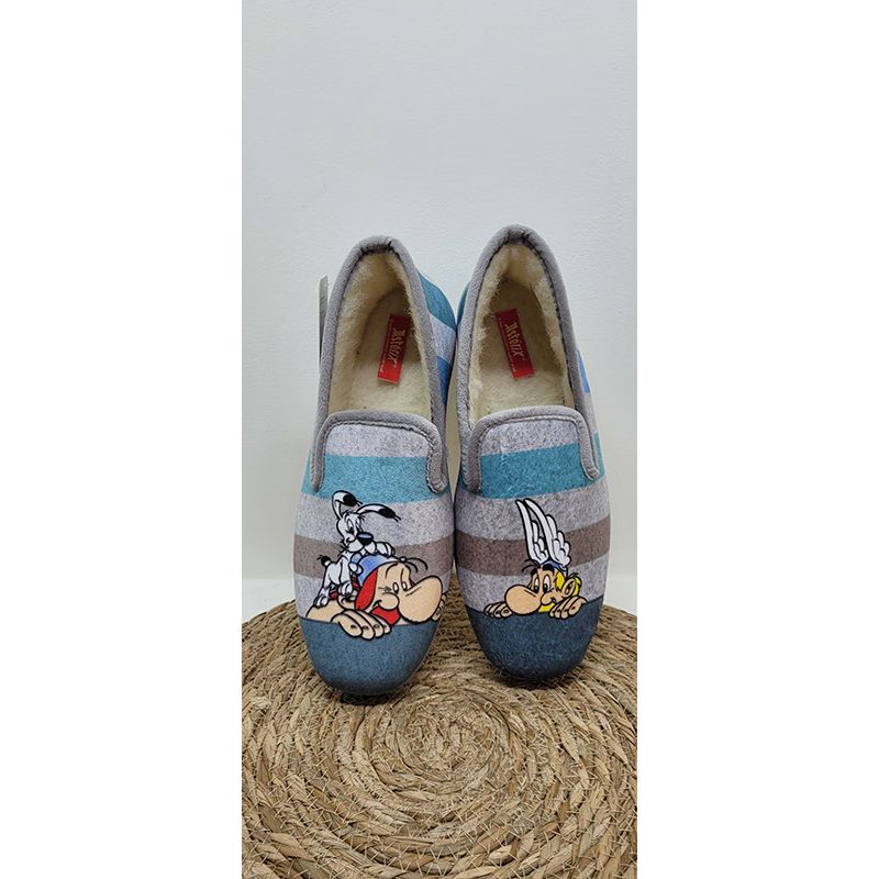 Charentaise rayée gris-beige-bleu Astérix Maison de l'espadrille