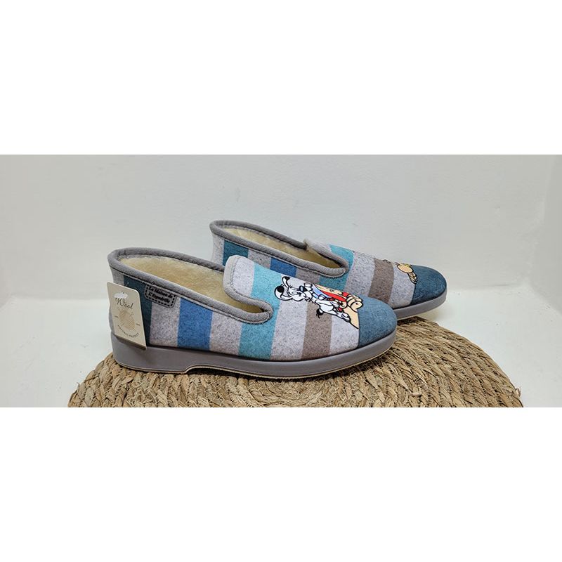 Charentaise rayée gris-beige-bleu Astérix Maison de l'espadrille