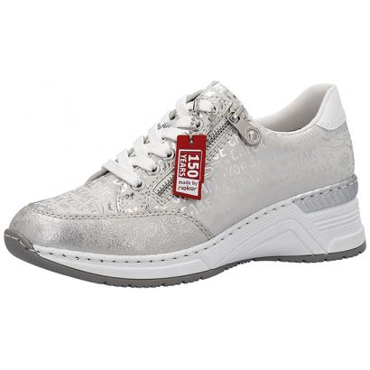 Basket grise imprimé lettre avec tirette et lacets Rieker