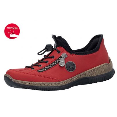 Basket plate rouge avec lacets + zip et patch Rieker
